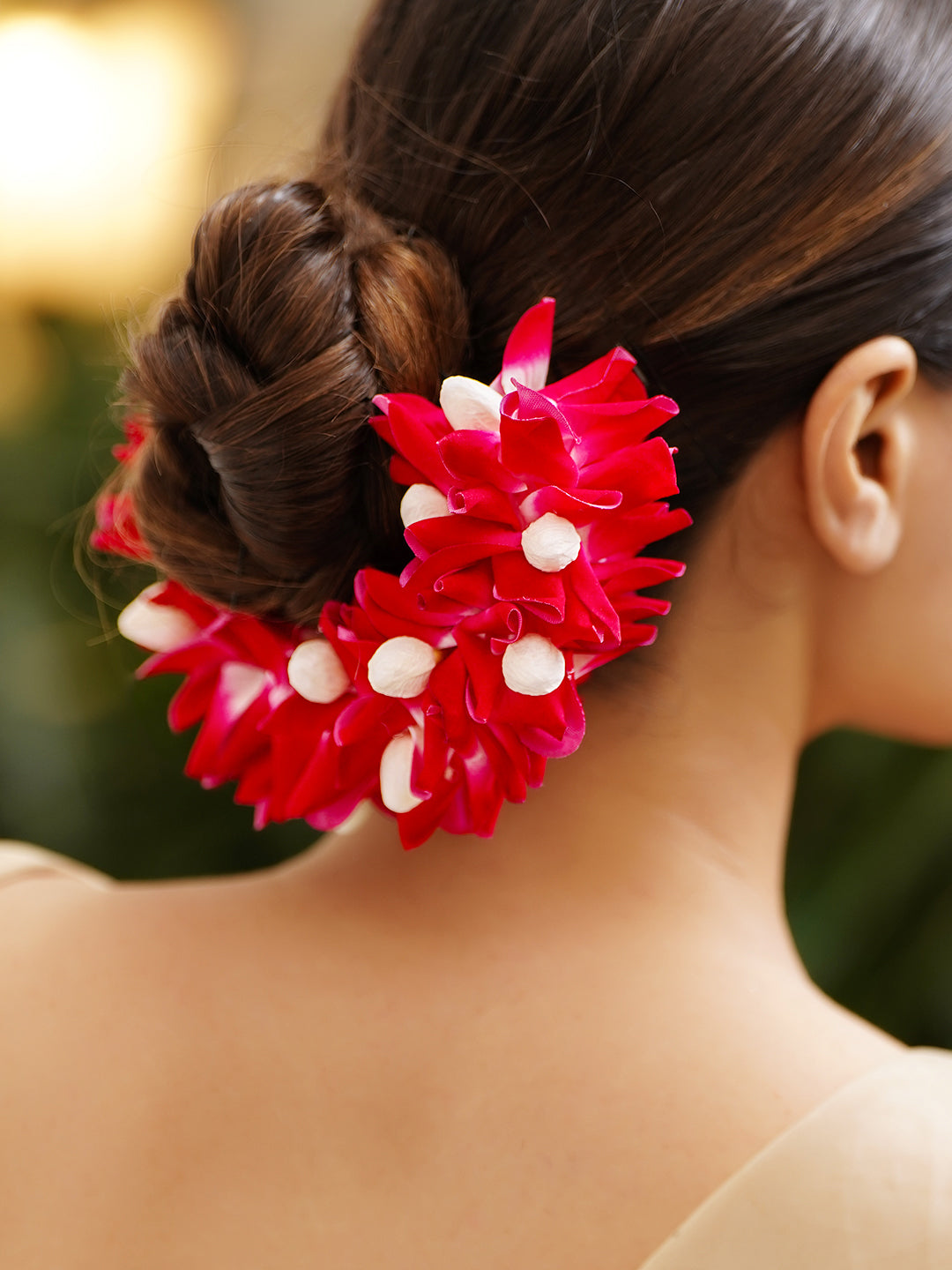 Red Floral Bun Bridal Hair Accessory フリーサイズ