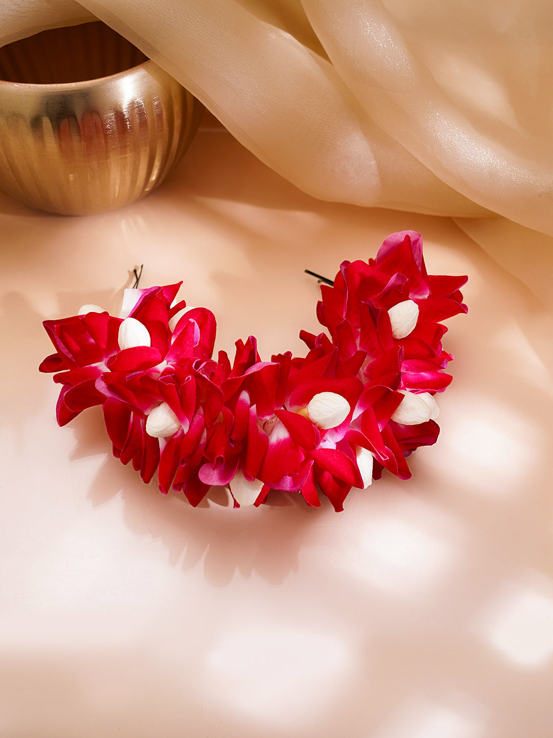 Red Floral Bun Bridal Hair Accessory フリーサイズ