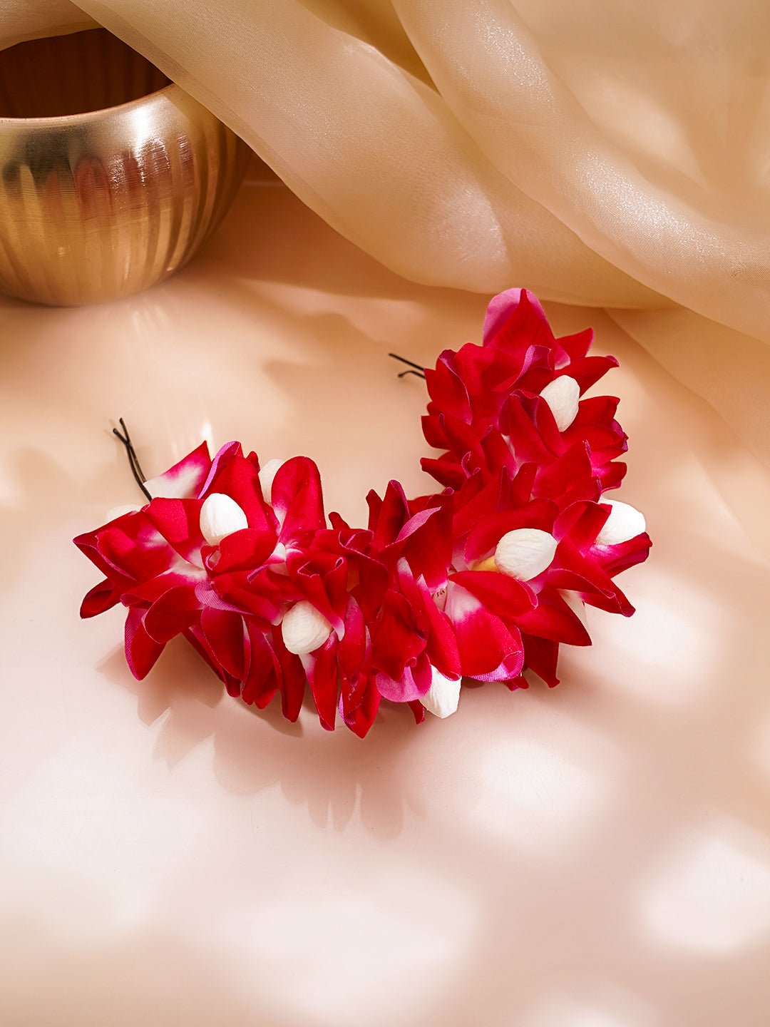 Red Floral Bun Bridal Hair Accessory フリーサイズ