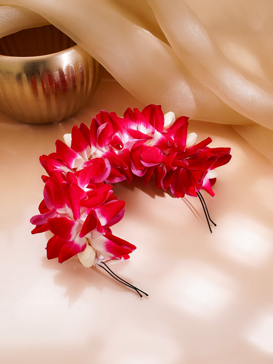Red Floral Bun Bridal Hair Accessory フリーサイズ