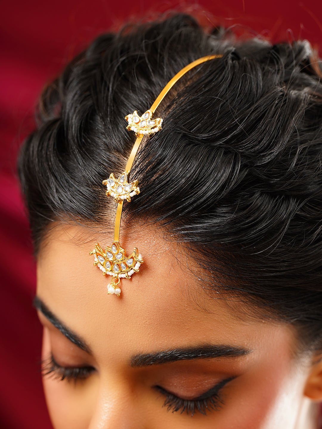 【Rubans】 Gold-Plated Kundan Bridal Maang Tikka｜ゴールドメッキ クンダン ブライダル マーンティッカ（額飾り）