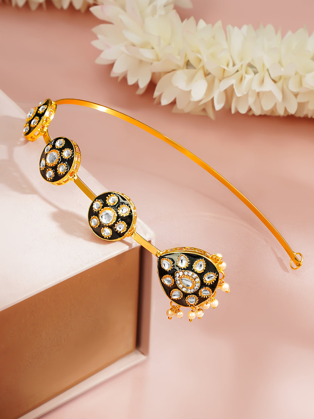【Rubans】 Gold Plated Black Enamel Kundan Bridal Maang Tikka｜ゴールドメッキ ブラックエナメル クンダン ブライダル マーンティッカ