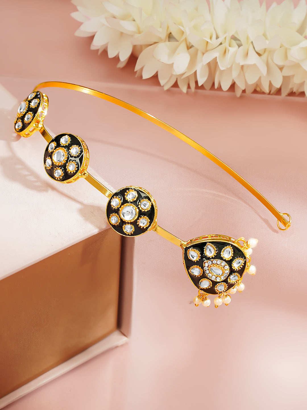【Rubans】 Gold Plated Black Enamel Kundan Bridal Maang Tikka｜ゴールドメッキ ブラックエナメル クンダン ブライダル マーンティッカ