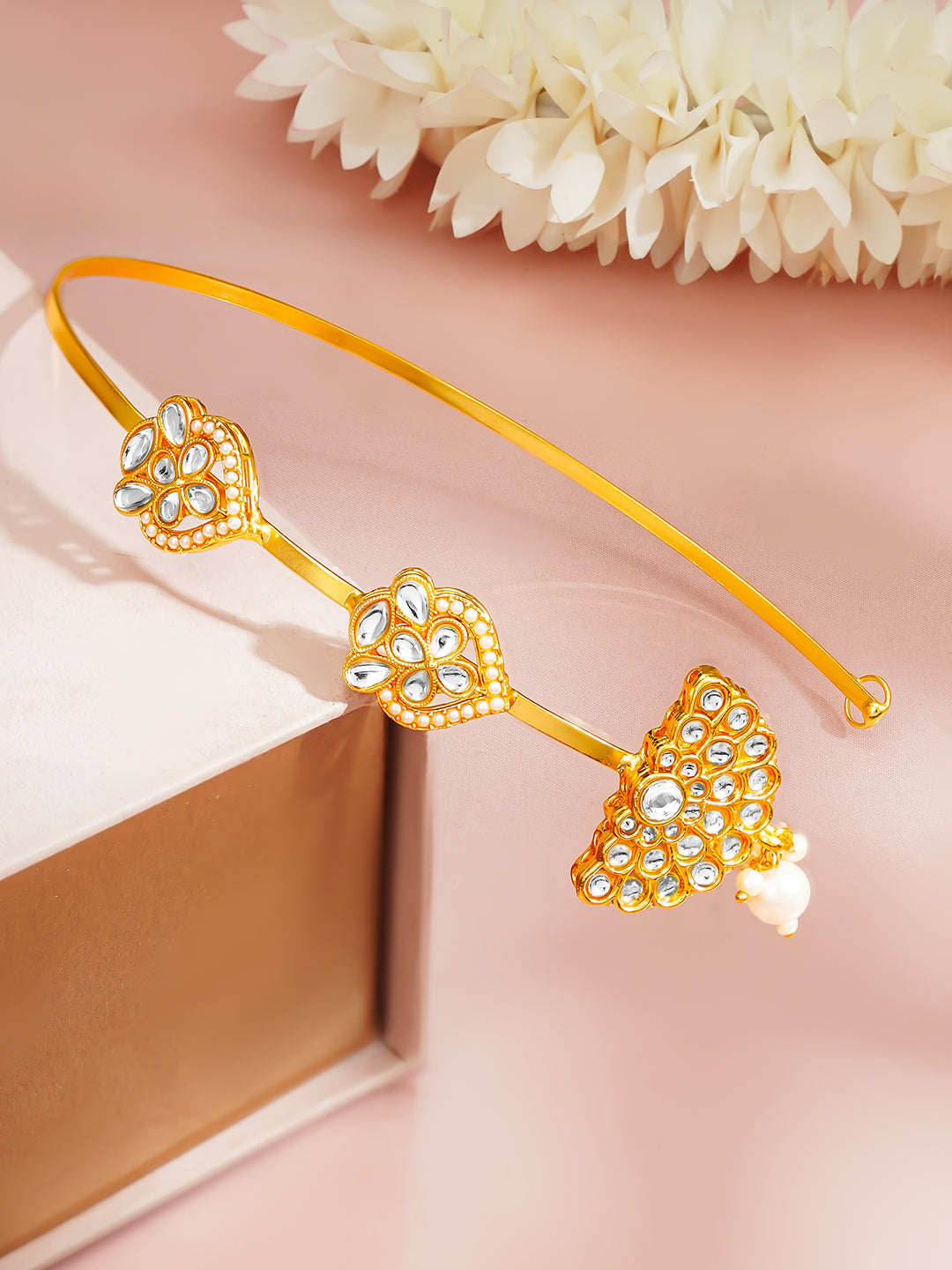 【Rubans】 Gold Plated Pearl Kundan Bridal Maang Tikka｜ゴールドメッキ パール クンダン ブライダル マーンティッカ（額飾り）