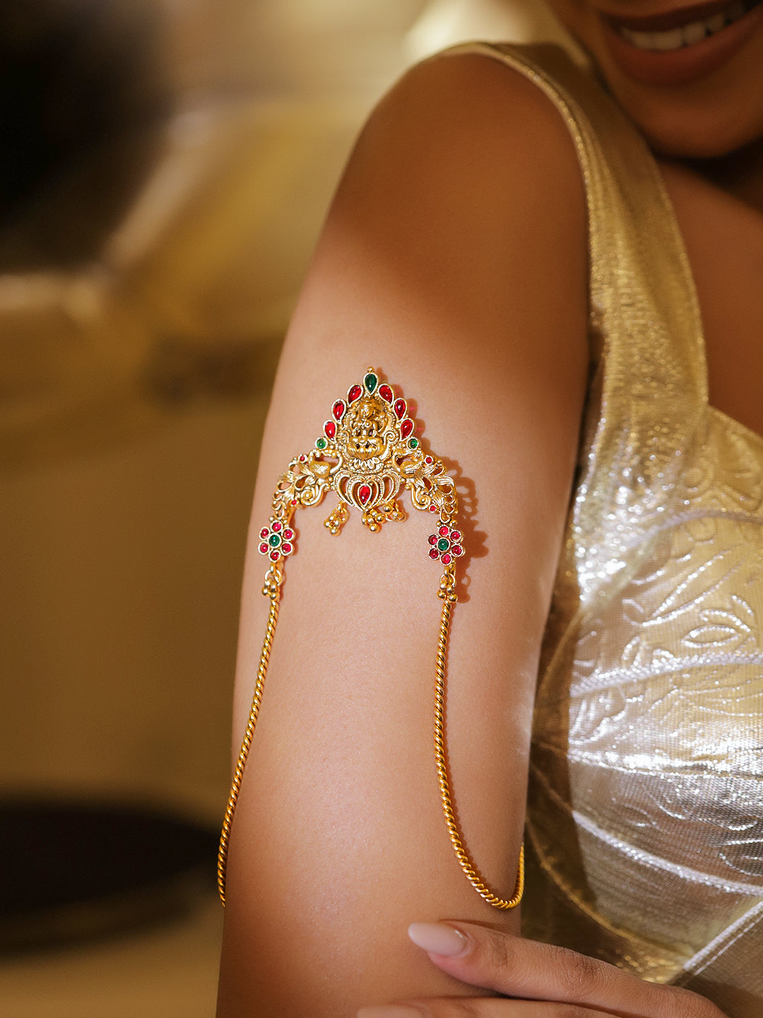 Pink & Green Golden Armlet フリーサイズ