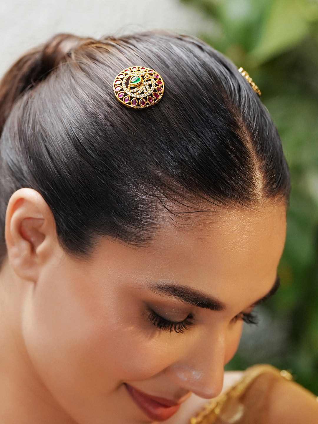 Pink & White Studded Gold Toned Hair Brooch フリーサイズ
