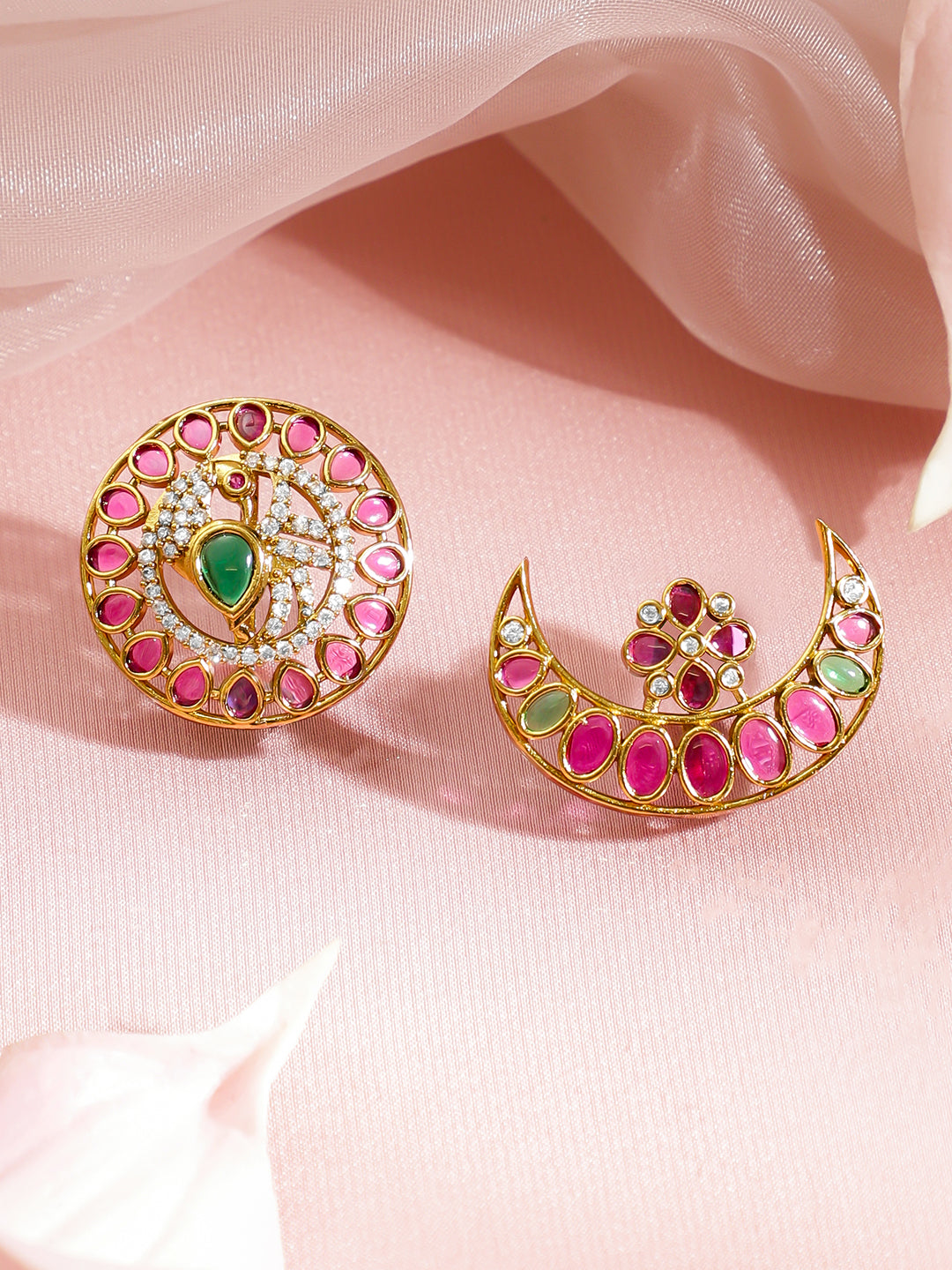Pink & White Studded Gold Toned Hair Brooch フリーサイズ
