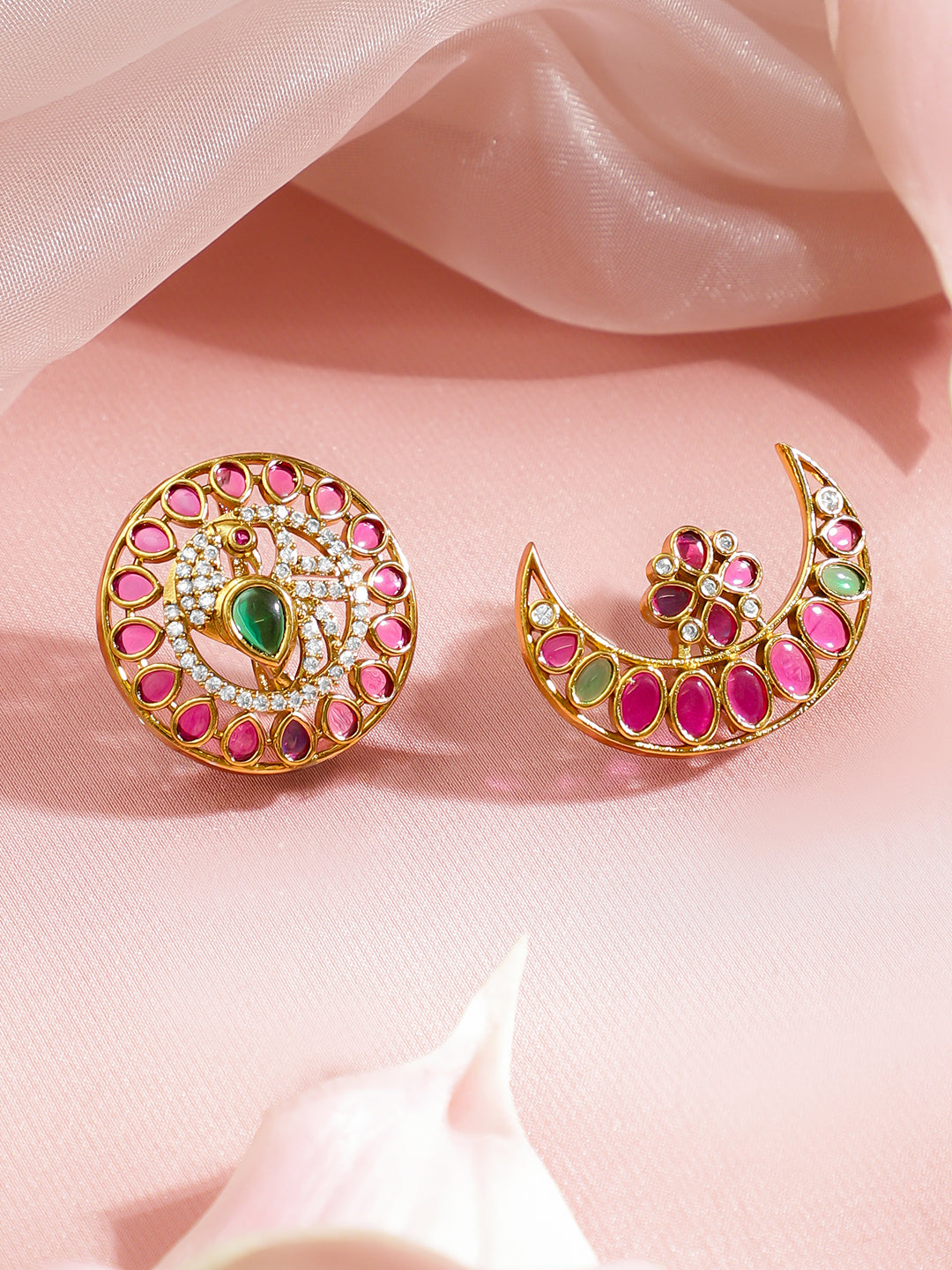 Pink & White Studded Gold Toned Hair Brooch フリーサイズ