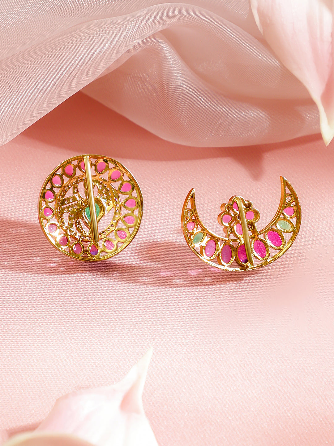 Pink & White Studded Gold Toned Hair Brooch フリーサイズ