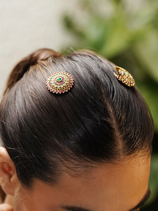 Crescent Kundan Hair Accessories Set フリーサイズ