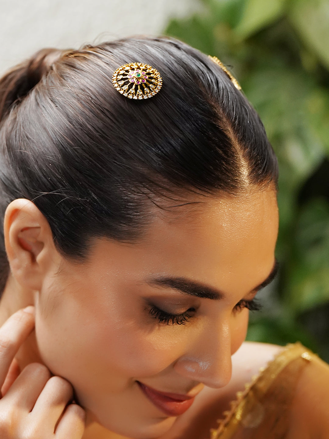 Crescent And Floral Kundan Hair Accessories Set フリーサイズ