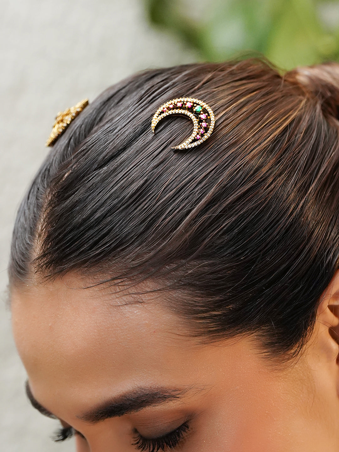 Crescent And Floral Kundan Hair Accessories Set フリーサイズ
