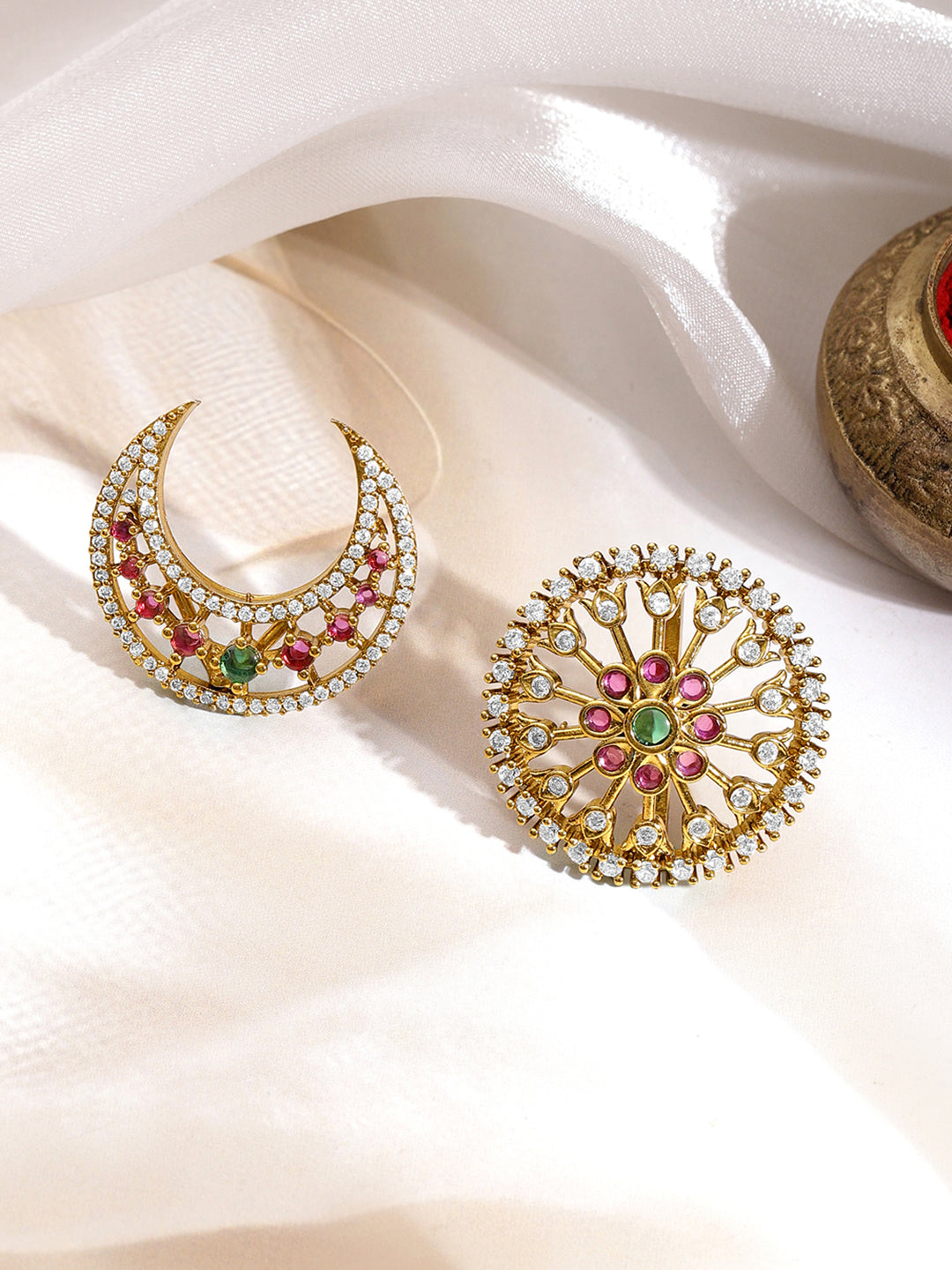 Crescent And Floral Kundan Hair Accessories Set フリーサイズ