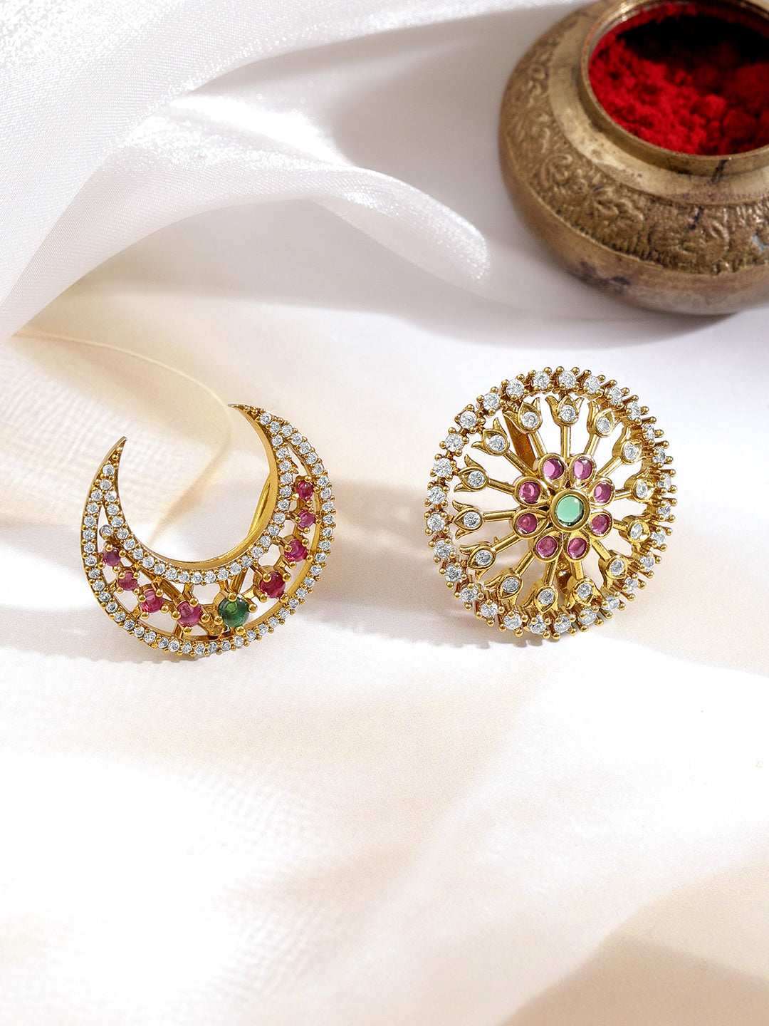 Crescent And Floral Kundan Hair Accessories Set フリーサイズ