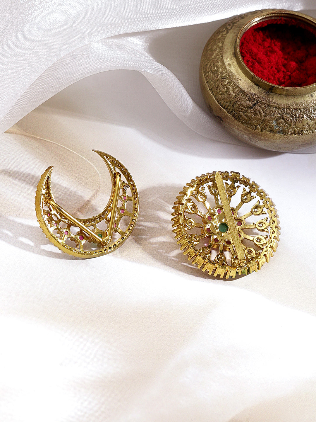Crescent And Floral Kundan Hair Accessories Set フリーサイズ
