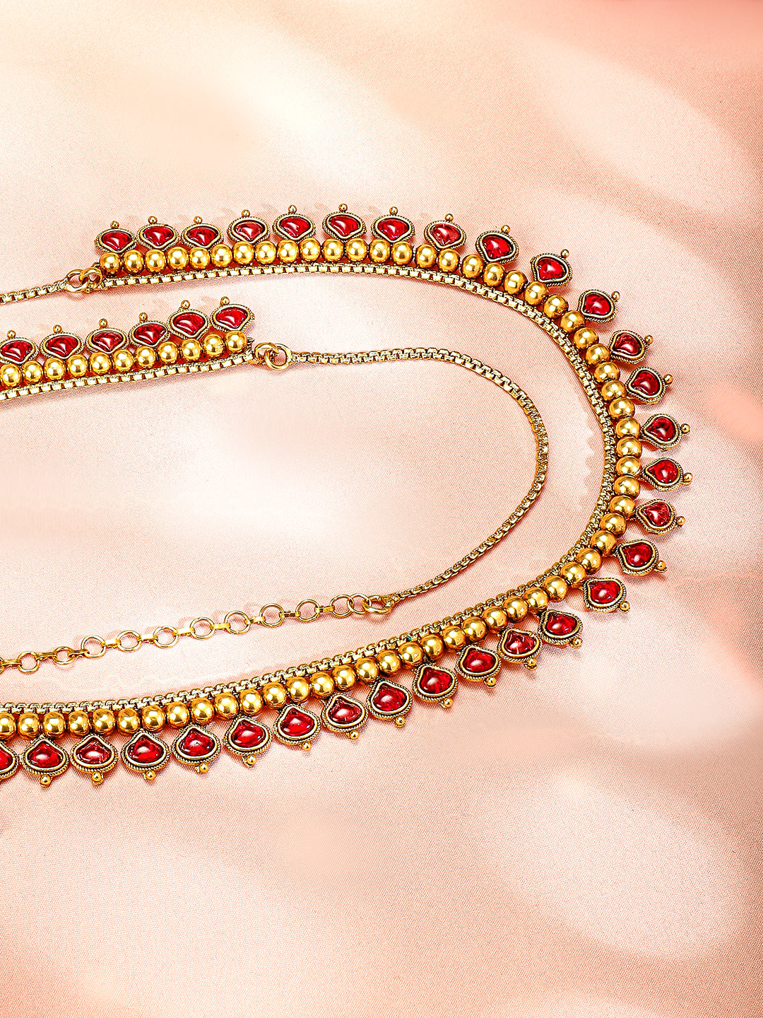 Rubans 22K Gold-Plated Ruby Red Stone Studded Handcrafted Traditional Kamarbandh Ruby Red