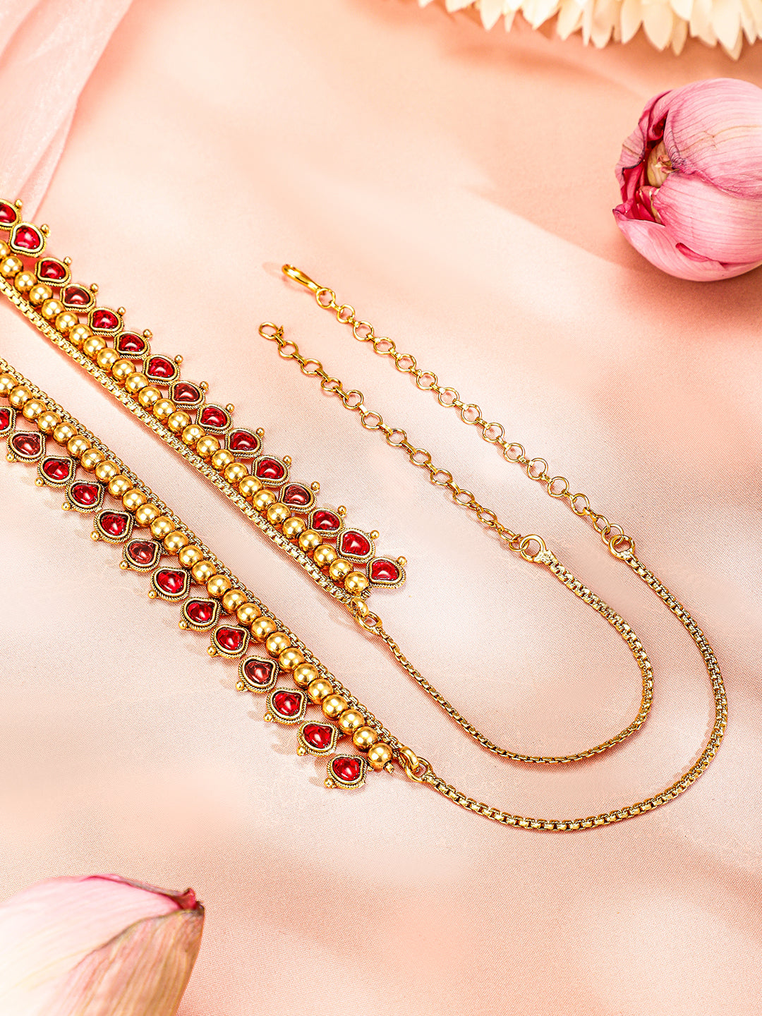 Rubans 22K Gold-Plated Ruby Red Stone Studded Handcrafted Traditional Kamarbandh Ruby Red