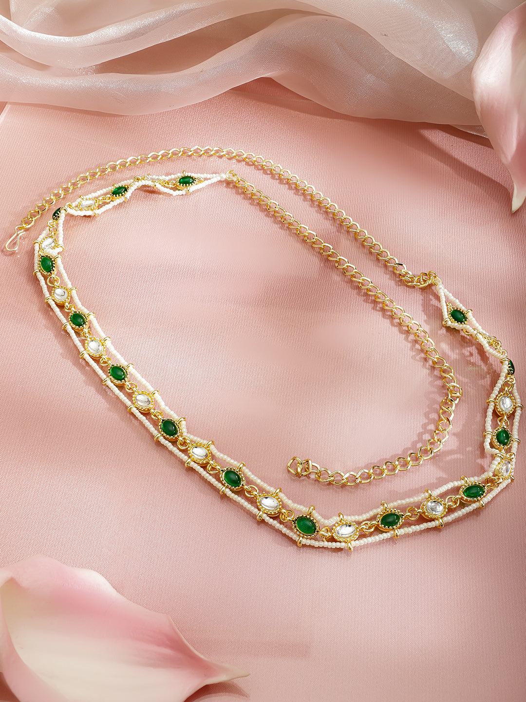 Symphony of Green & White Gems Kamarbandh フリーサイズ