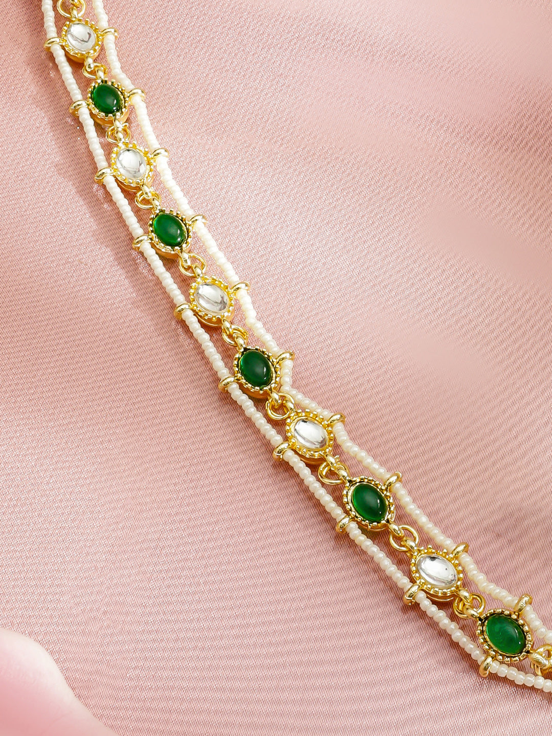 Symphony of Green & White Gems Kamarbandh フリーサイズ