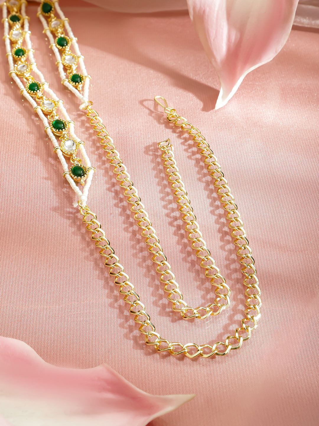 Symphony of Green & White Gems Kamarbandh フリーサイズ