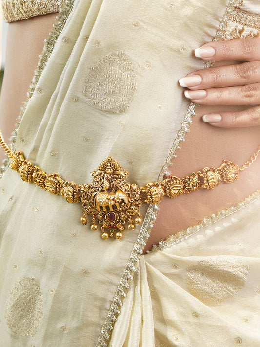 Elephant Motif Golden Kamarbandh フリーサイズ