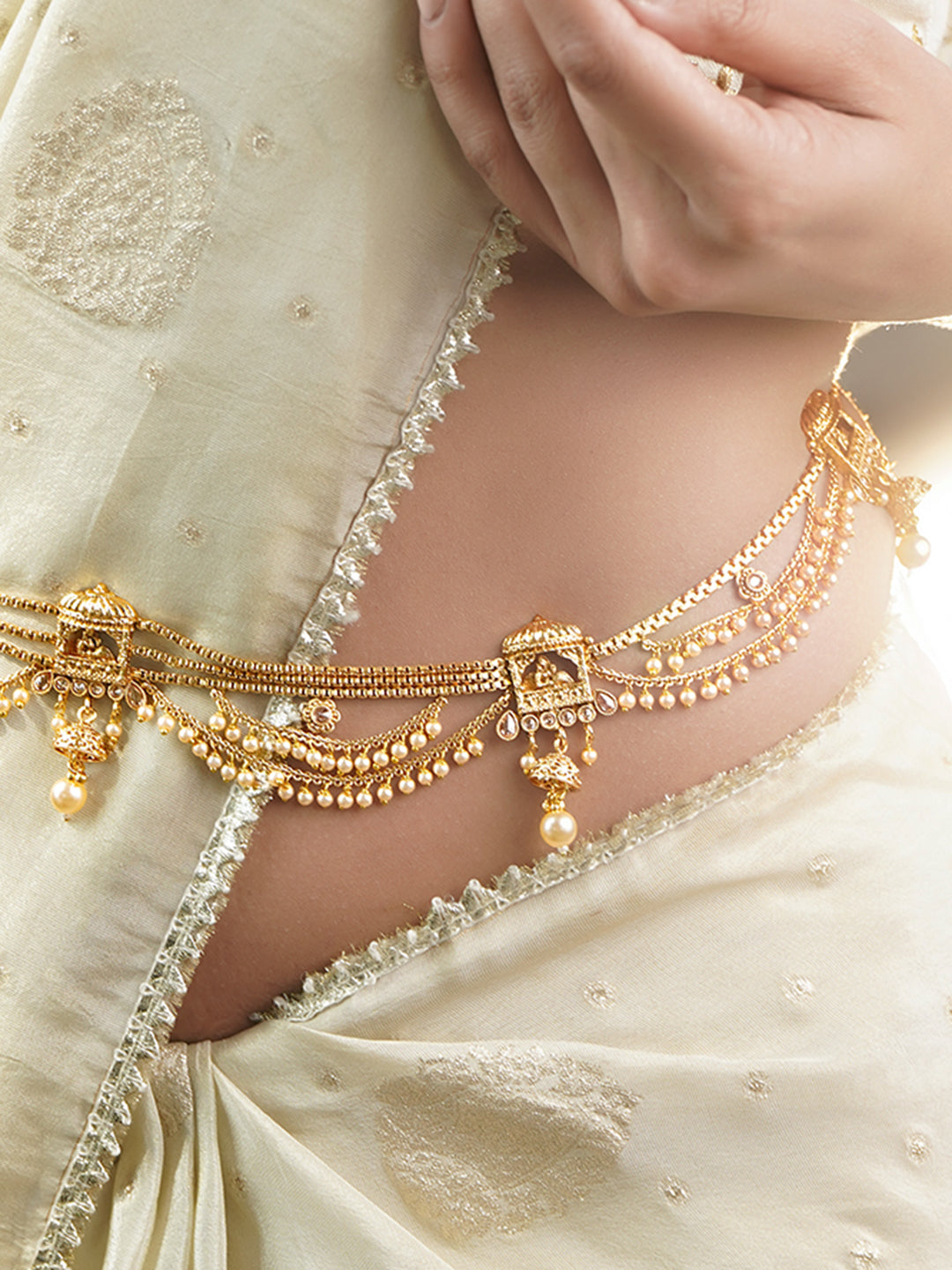 Wedding Shine Gold Pearl Kamarbandh フリーサイズ