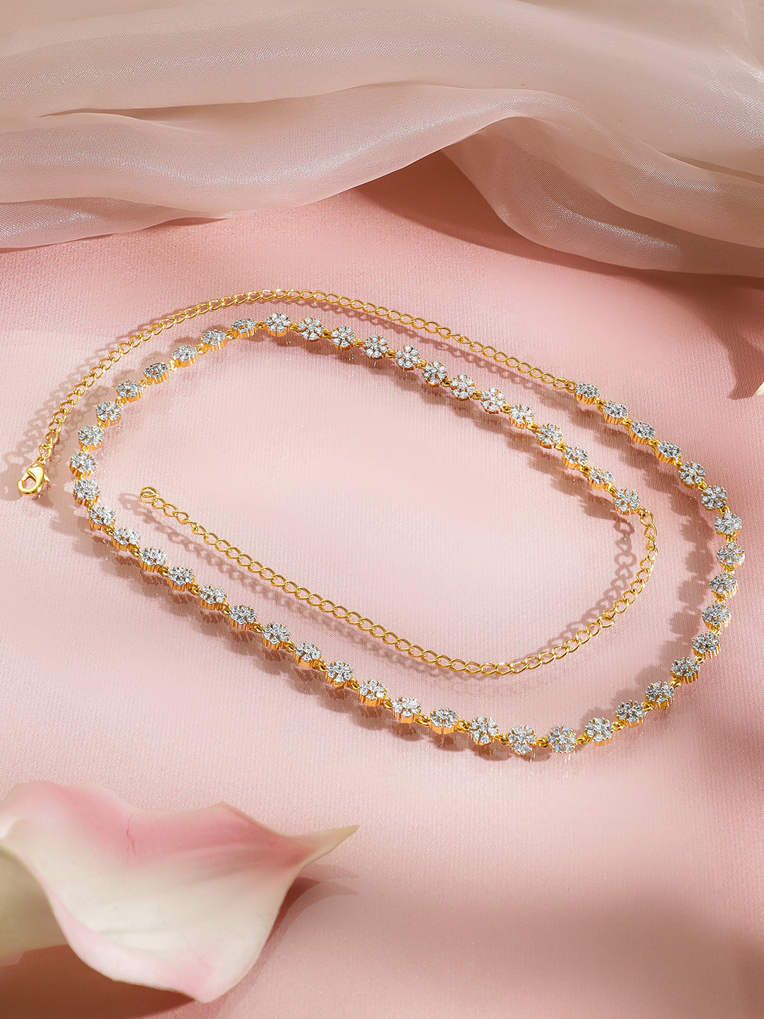 Floral American Diamond Zirconia Gold Kamarbandh フリーサイズ