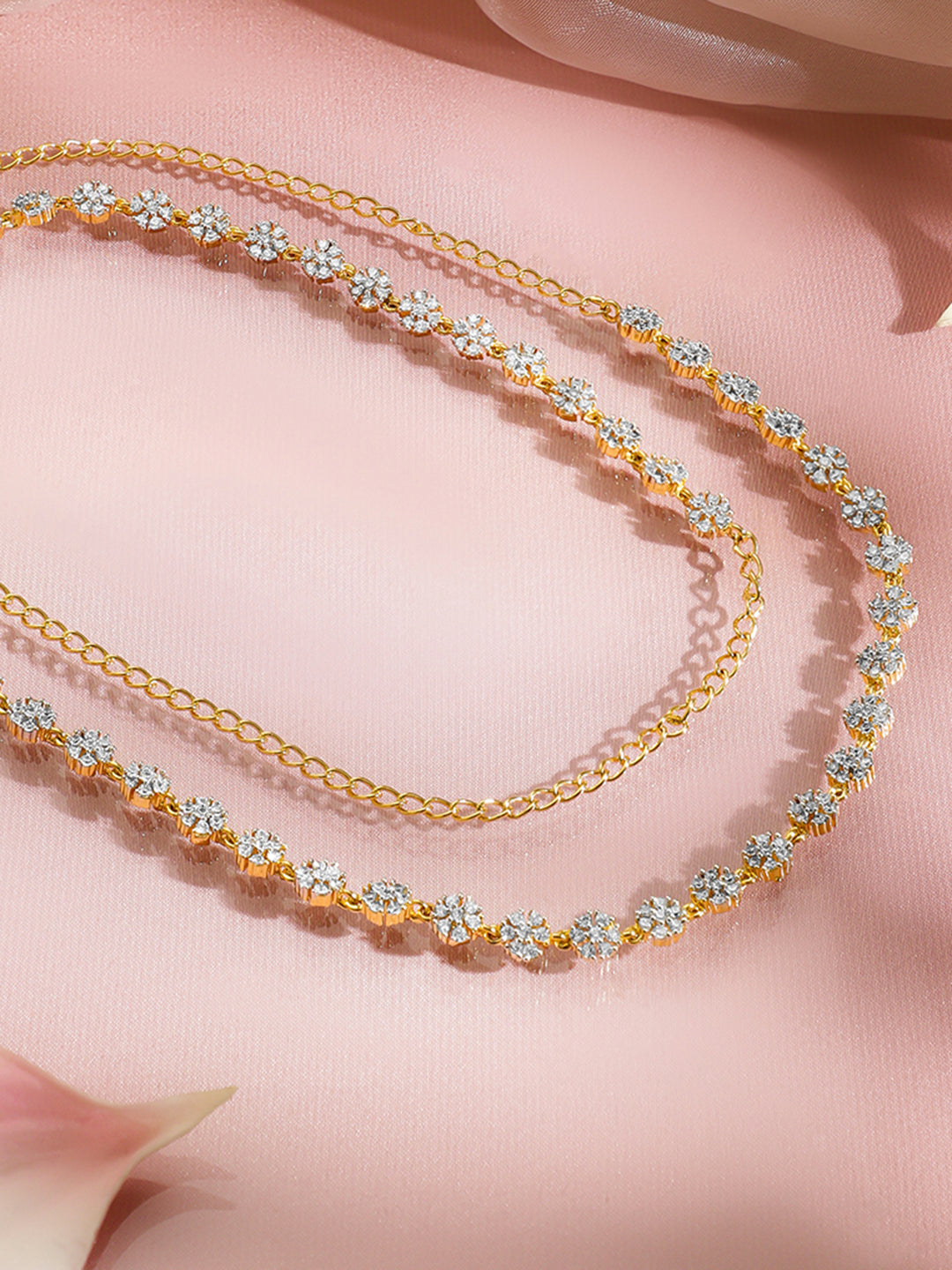 Floral American Diamond Zirconia Gold Kamarbandh フリーサイズ