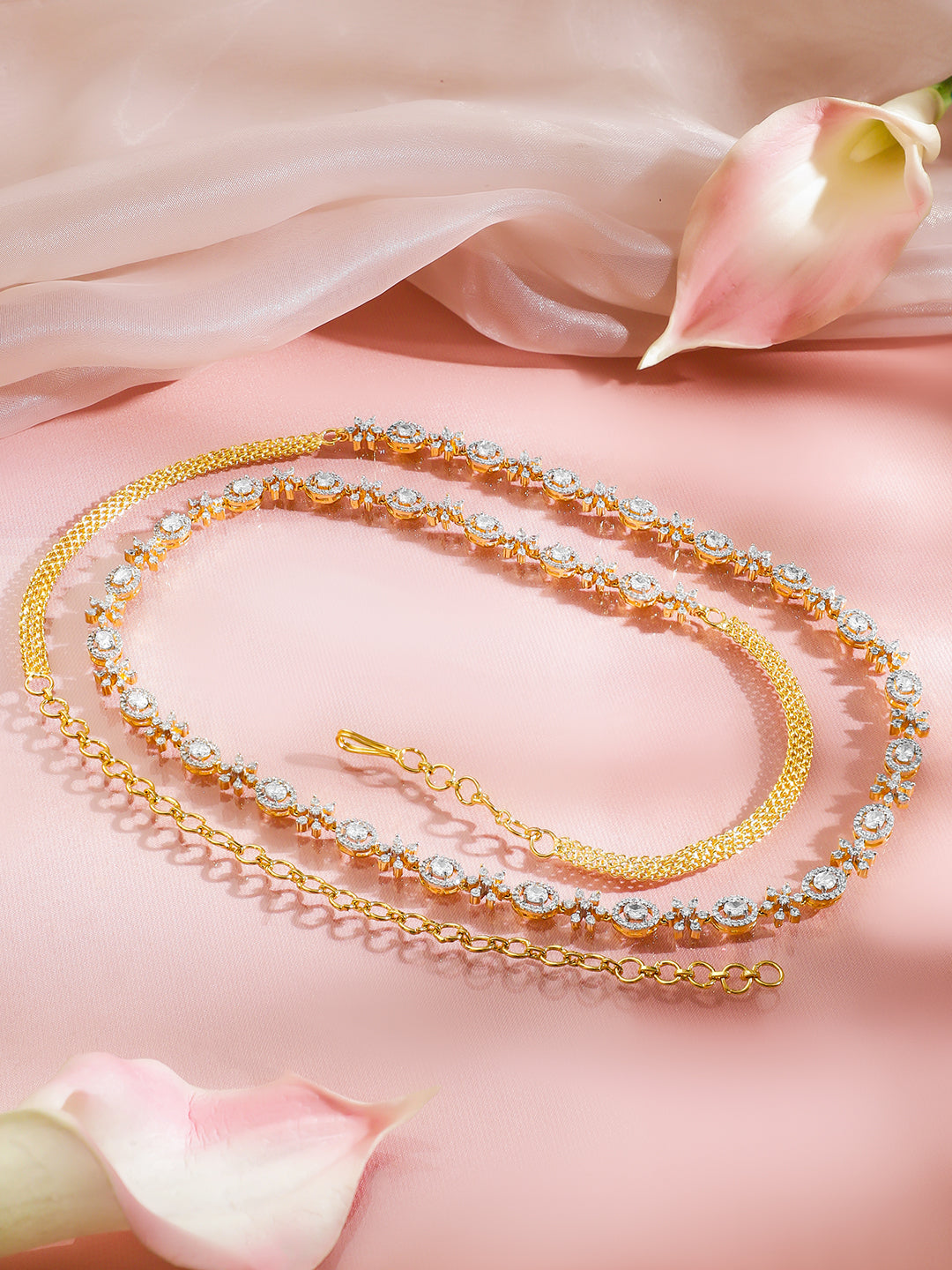 American Diamond Zirconia Floral Gold Kamarbandh フリーサイズ