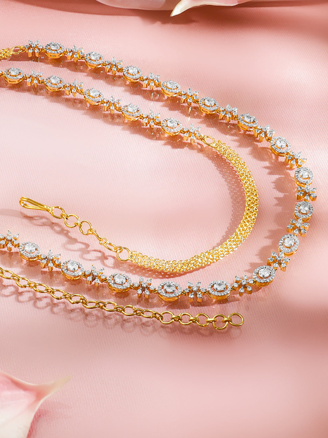 American Diamond Zirconia Floral Gold Kamarbandh フリーサイズ