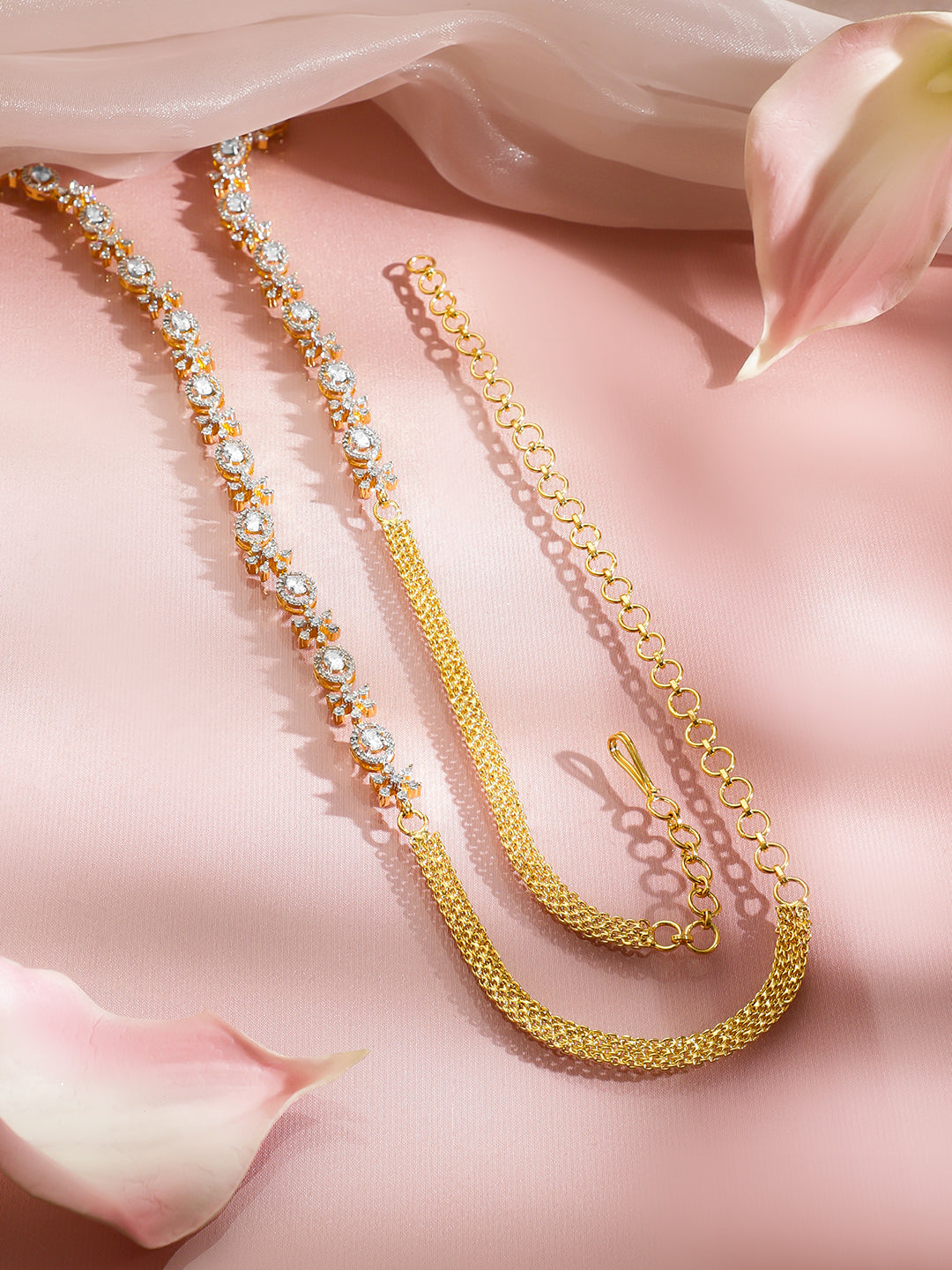 American Diamond Zirconia Floral Gold Kamarbandh フリーサイズ