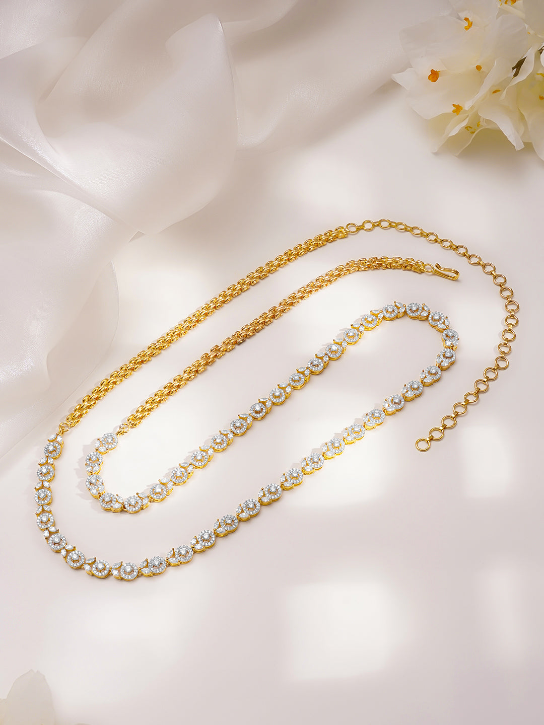 Floral Link Cubic Zirconia Waist Chain フリーサイズ