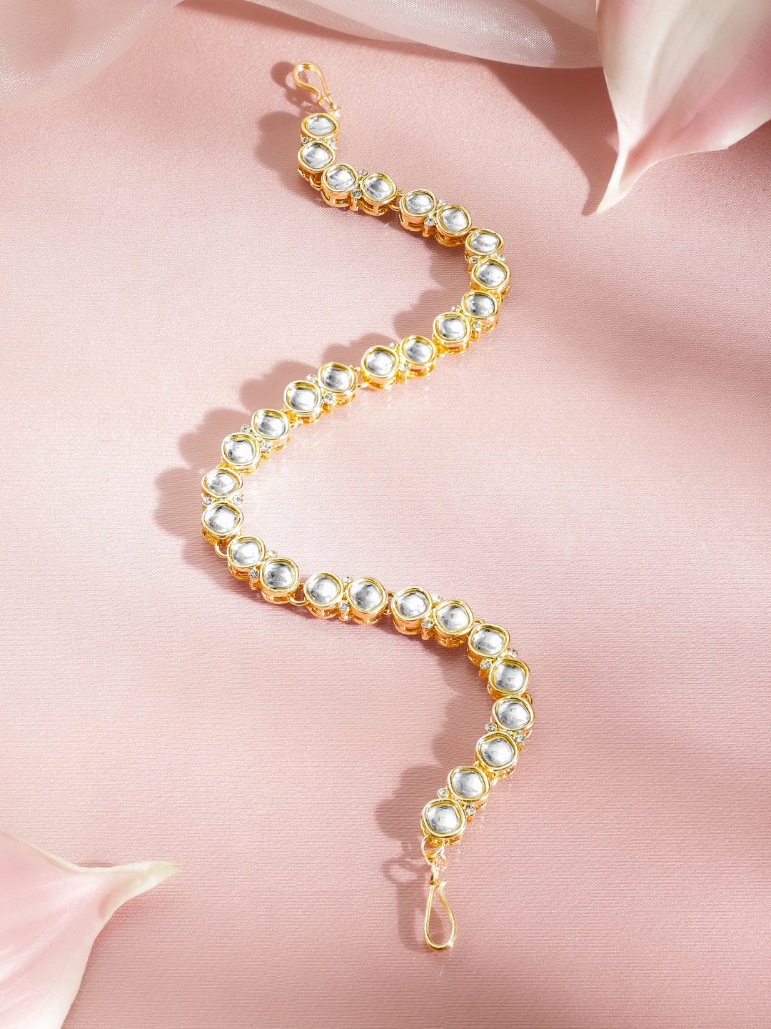 White Studded Gold Toned Kundan Mathapatti フリーサイズ