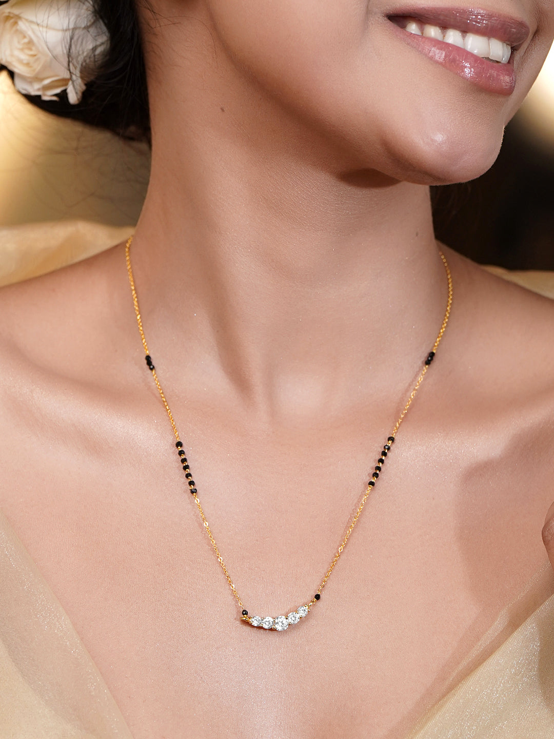American Diamond Gold Mangalsutra Necklace フリーサイズ