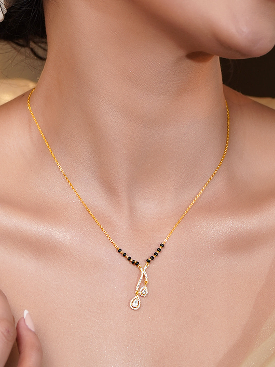 Minimal Gold CZ Mangalsutra Necklace フリーサイズ