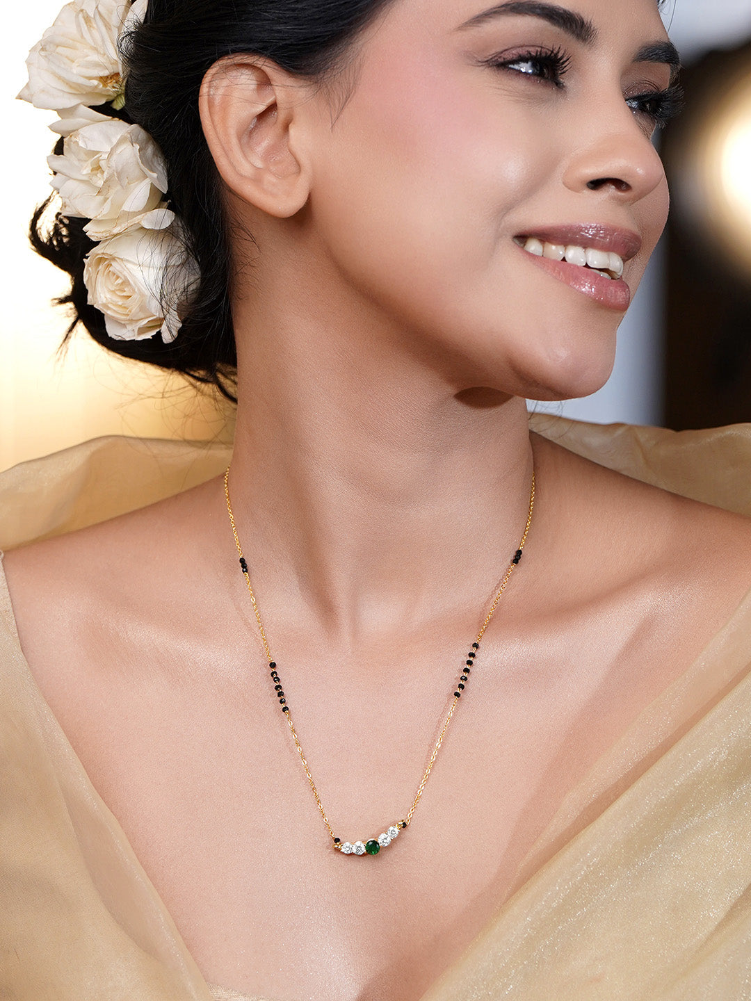 Minimal Gold Emerald Mangalsutra Necklace フリーサイズ