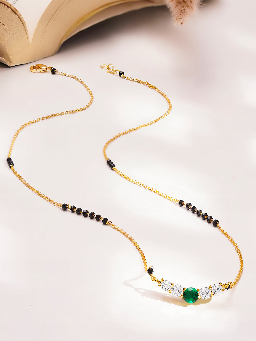 Minimal Gold Emerald Mangalsutra Necklace フリーサイズ