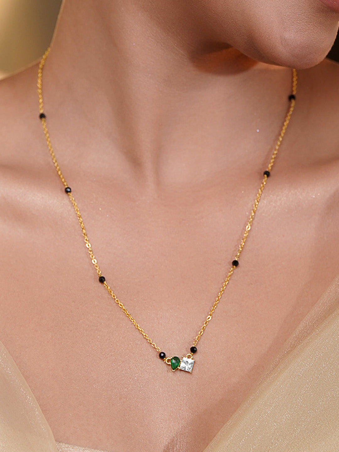 Everyday Emerald Dual Drop Mangalsutra フリーサイズ