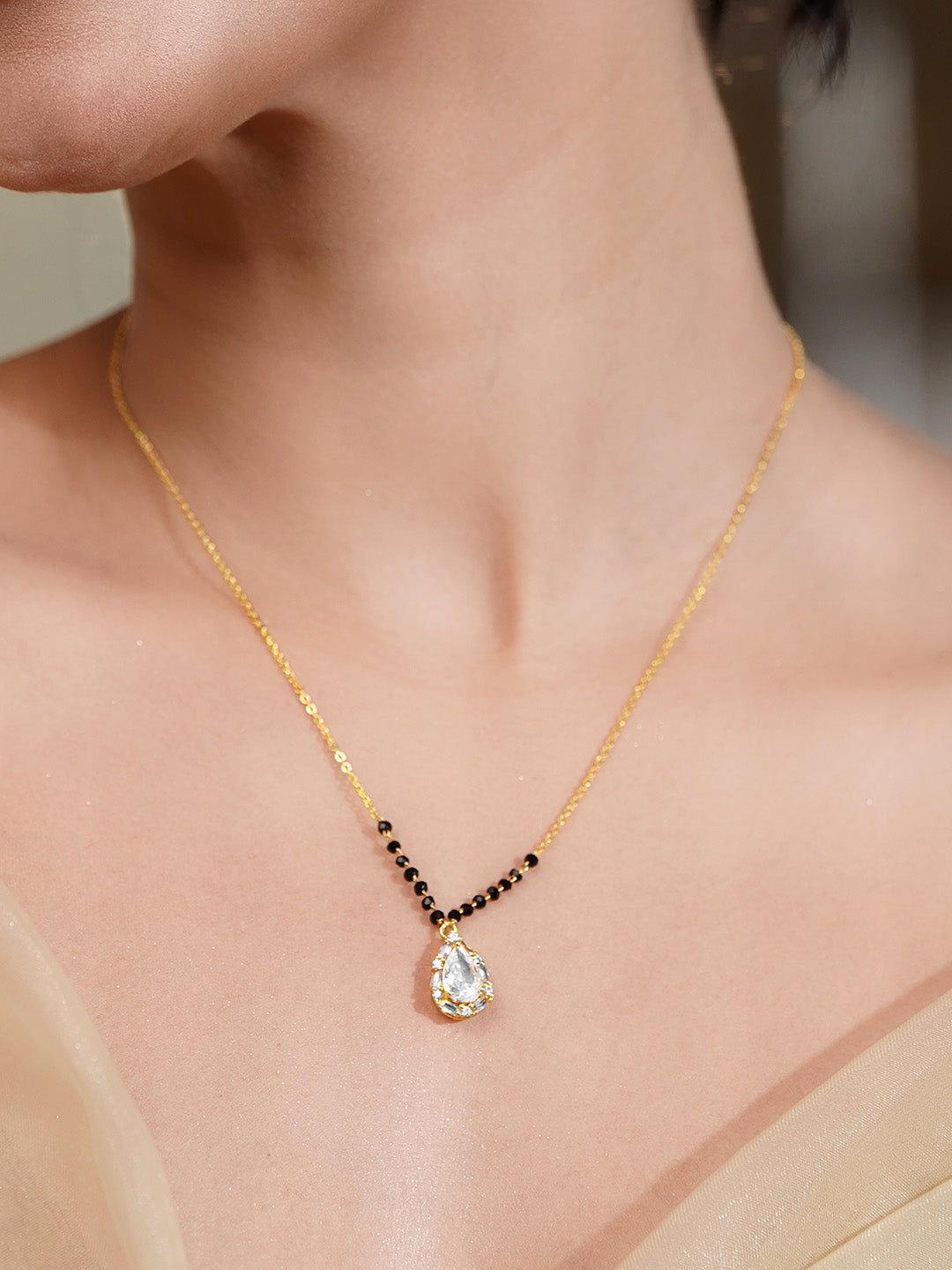 Classic Black Bead Diamond Mangalsutra フリーサイズ