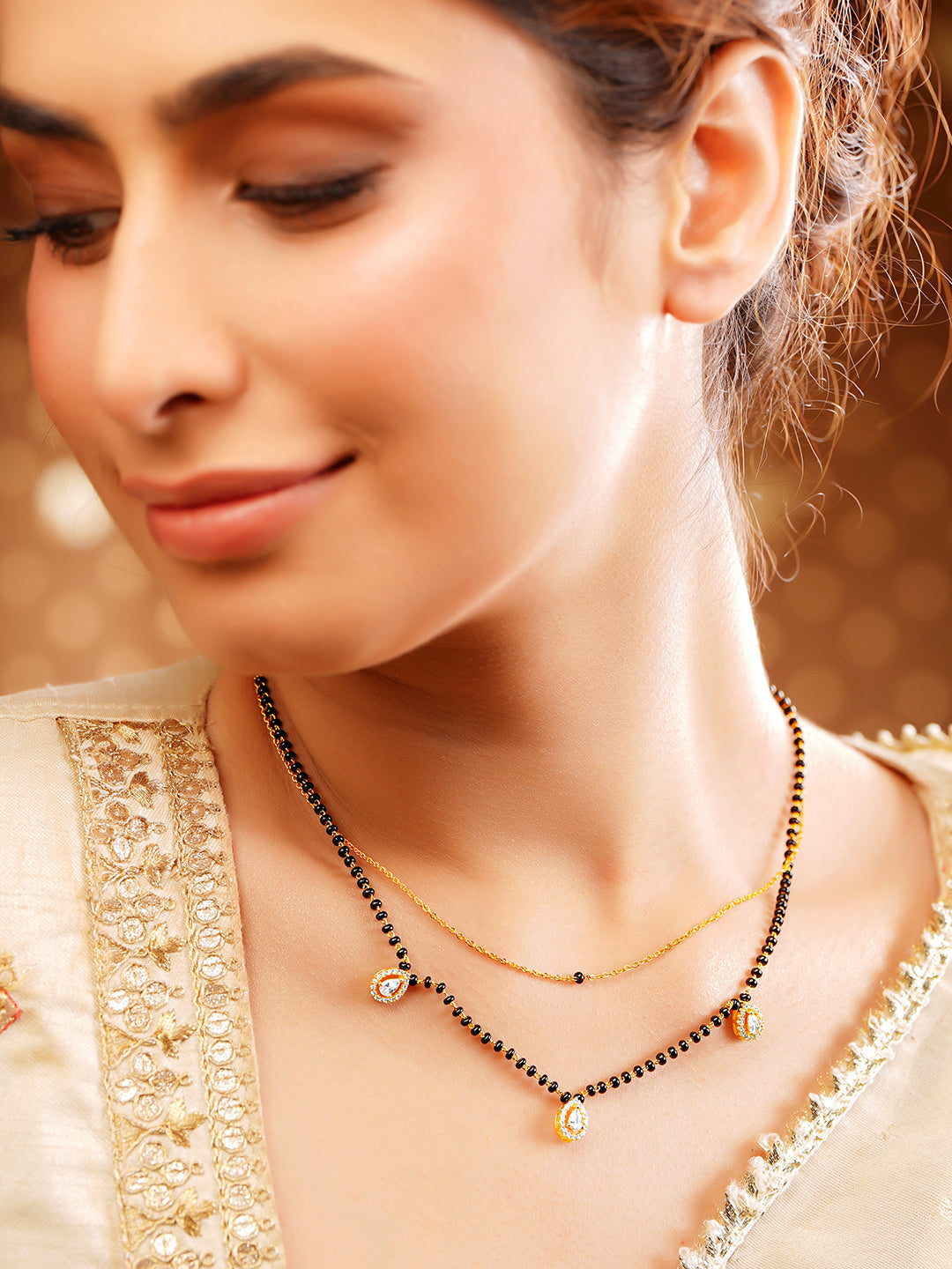 【Rubans】 Gold Plated American Diamond Zircon Mangalsutra｜ゴールドメッキ アメリカンダイヤモンド ジルコン マンガルスートラ