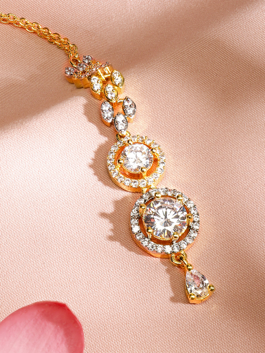 Rubans 22KT Gold-Plated Cubic Zirconia & American Diamond Maang Tikka Head Jewellery Gold