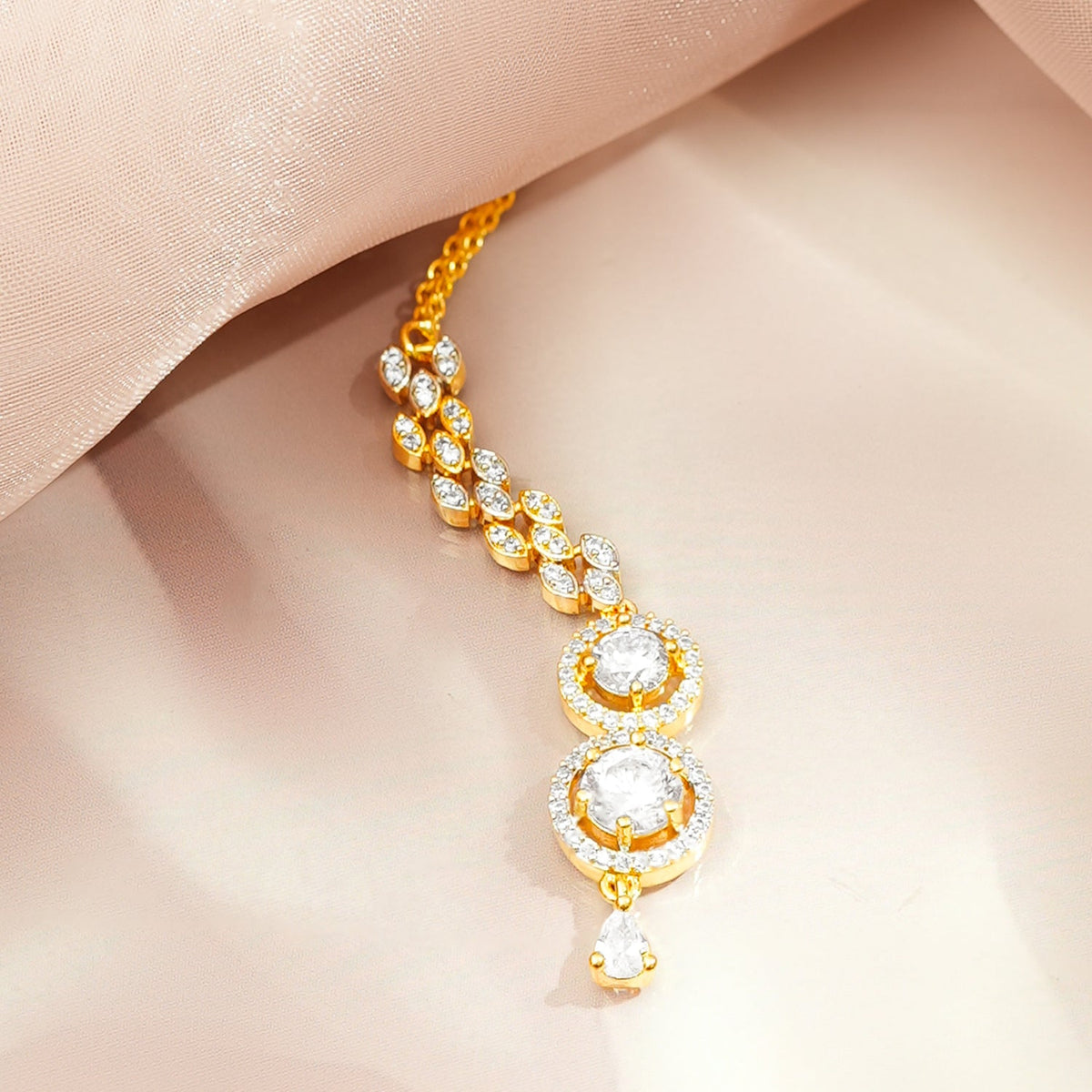 Rubans 22KT Gold-Plated Cubic Zirconia & American Diamond Maang Tikka Head Jewellery Gold