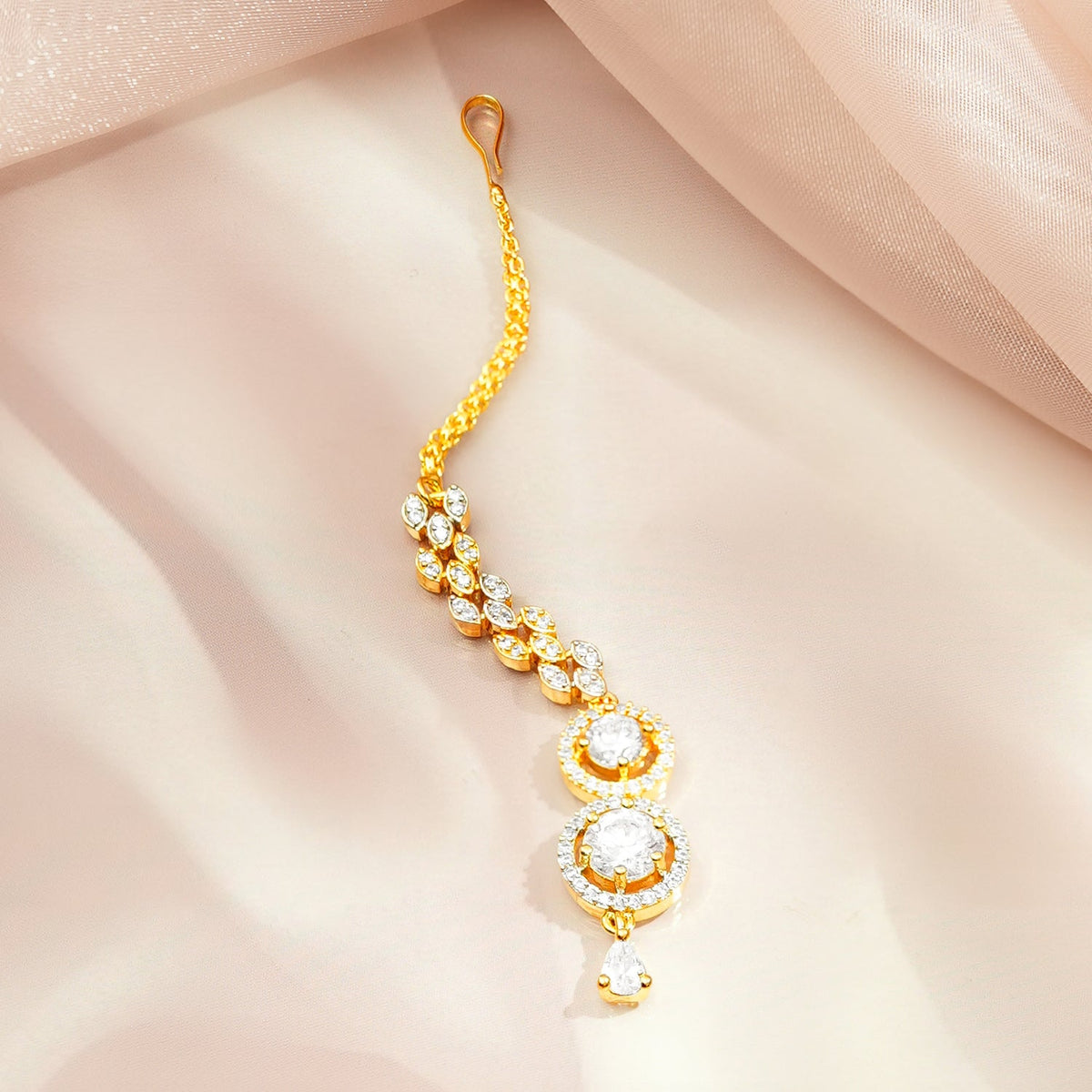 Rubans 22KT Gold-Plated Cubic Zirconia & American Diamond Maang Tikka Head Jewellery Gold