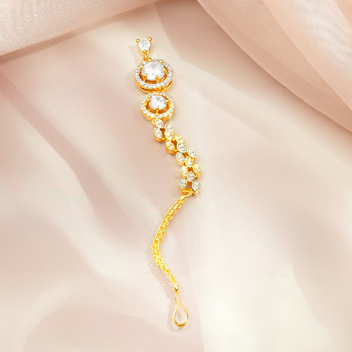 Rubans 22KT Gold-Plated Cubic Zirconia & American Diamond Maang Tikka Head Jewellery Gold