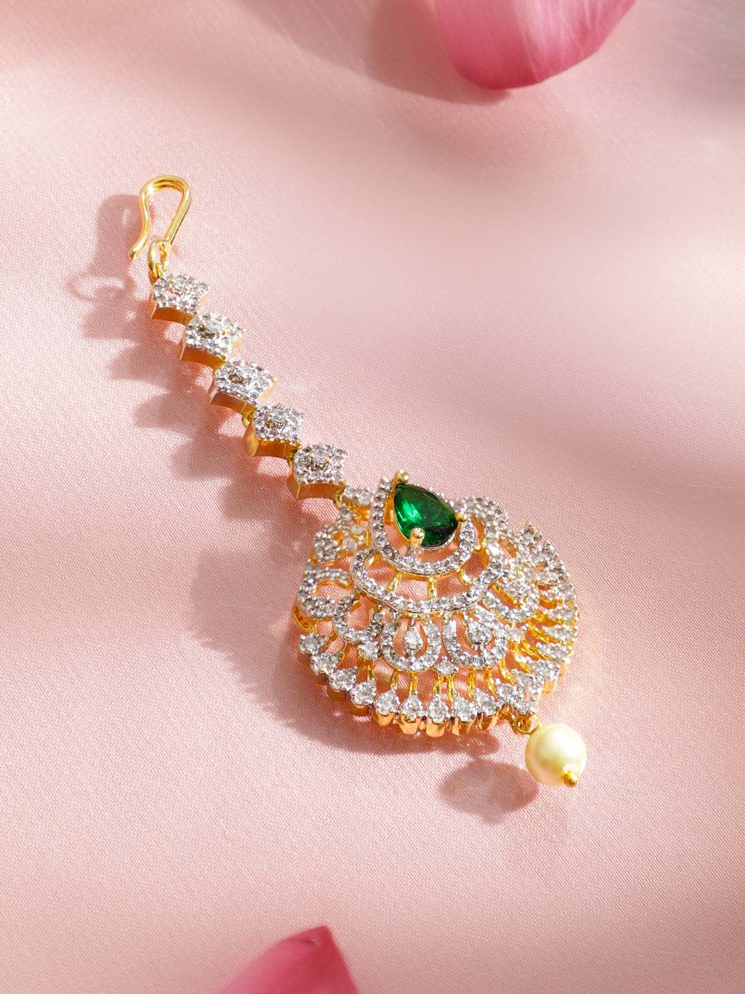 American Diamond Zirconia Green Studded Maang Tikka フリーサイズ
