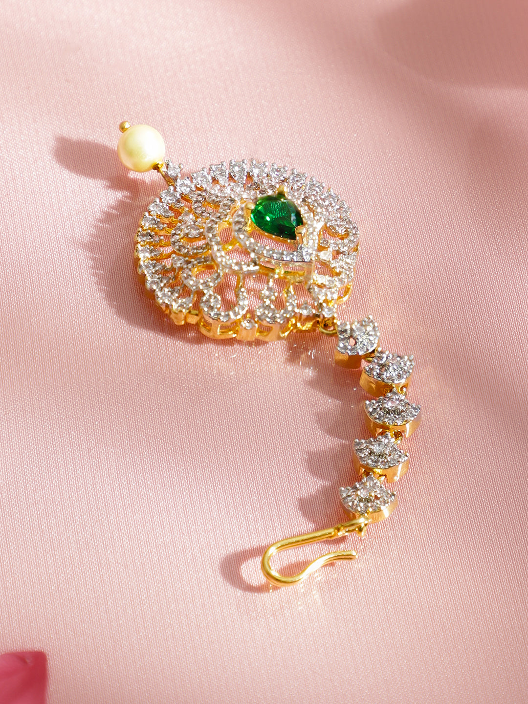 American Diamond Zirconia Green Studded Maang Tikka フリーサイズ