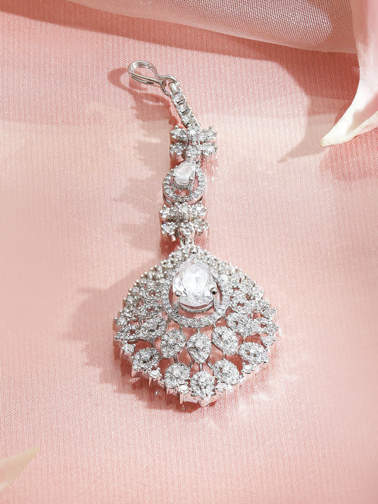 【Rubans】 White American Diamond Zirconia Maang Tikka｜ホワイト アメリカンダイヤモンド ジルコニア マーンティッカ