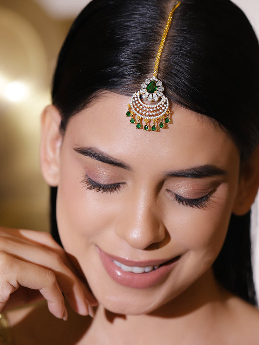 Green American Diamond Zirconia Maangtikka フリーサイズ
