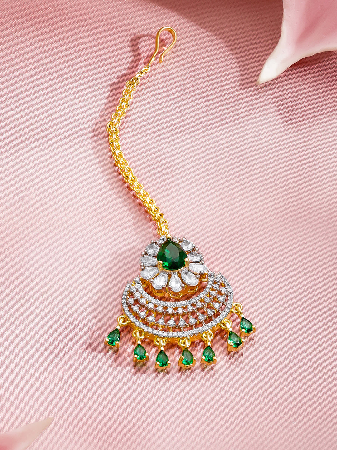Green American Diamond Zirconia Maangtikka フリーサイズ