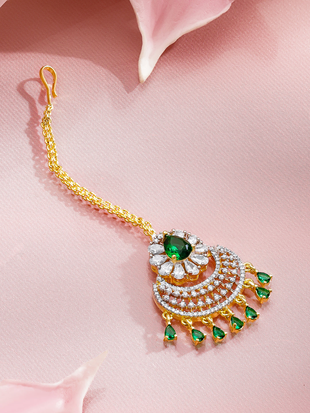 Green American Diamond Zirconia Maangtikka フリーサイズ